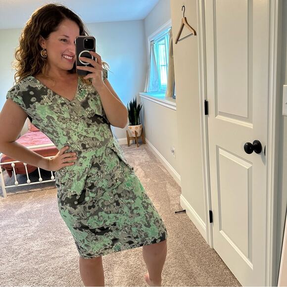 Lela Rose Blue Green Jacquard Printed Mini Dress Small - Picture 4 of 12